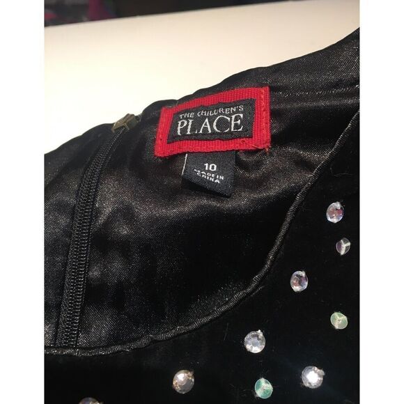 The Children’s Place Black Velvet Dress with Rhinestone Size 10 - Picture 5 of 10